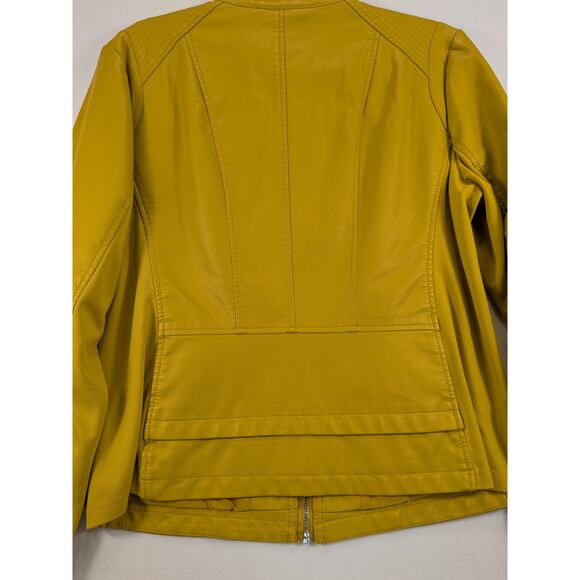 Express Faux Leather Jacket Women Lg Yellow Zip Classy Moto Fall Punk Grunge NWT - Picture 6 of 12